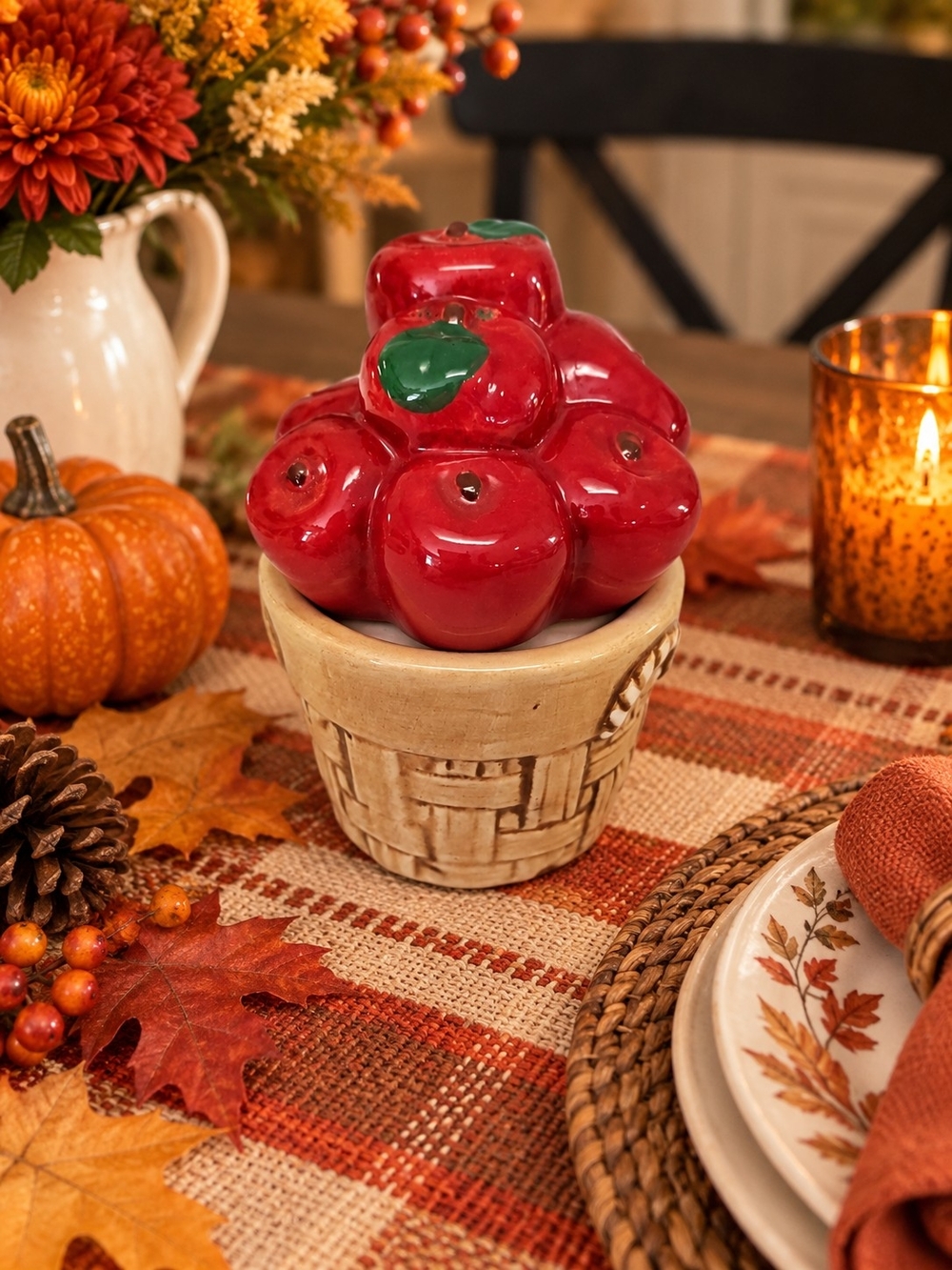 Salt And Pepper Shakers Apples And Basket Perfect For Fall Farmhouse Kitchen